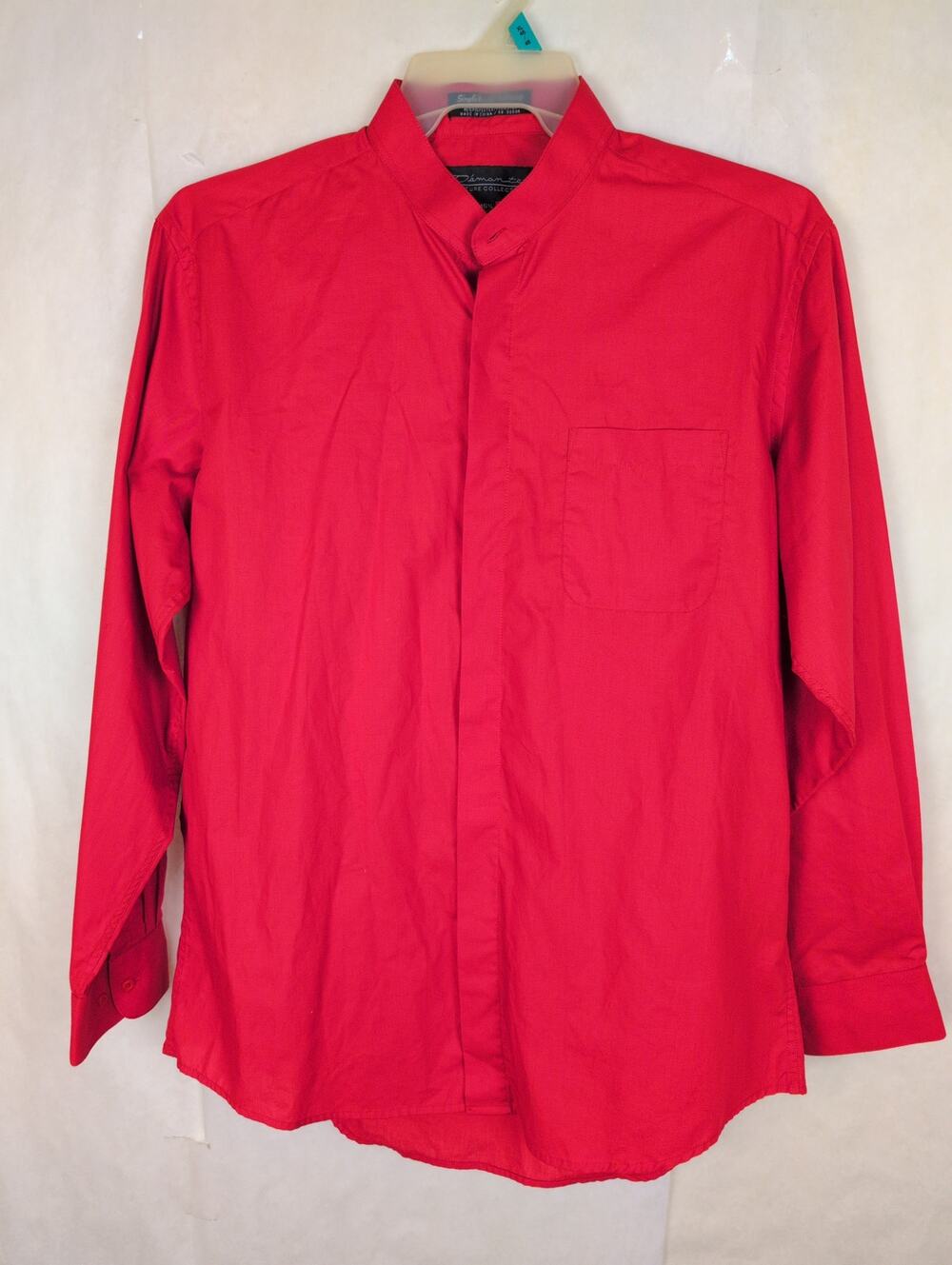 Damante couture red collarless button up dress shirt size 16.5 Classic Career
